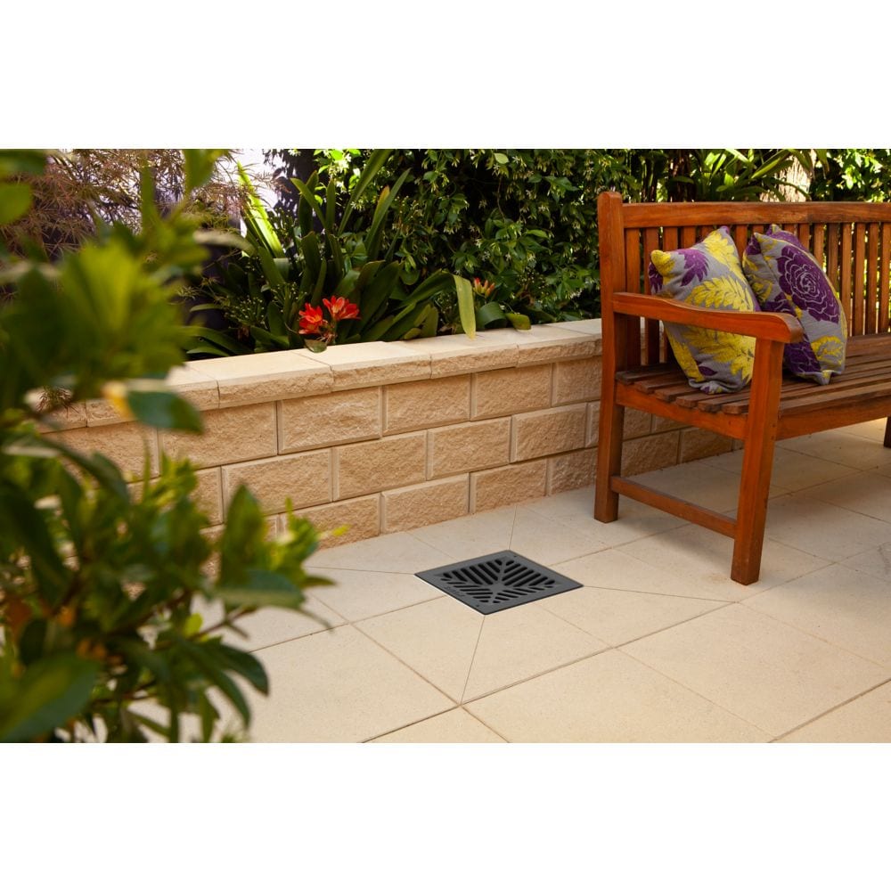 9 in. Square Low Profile Drainage Catch Basin with Black Grate