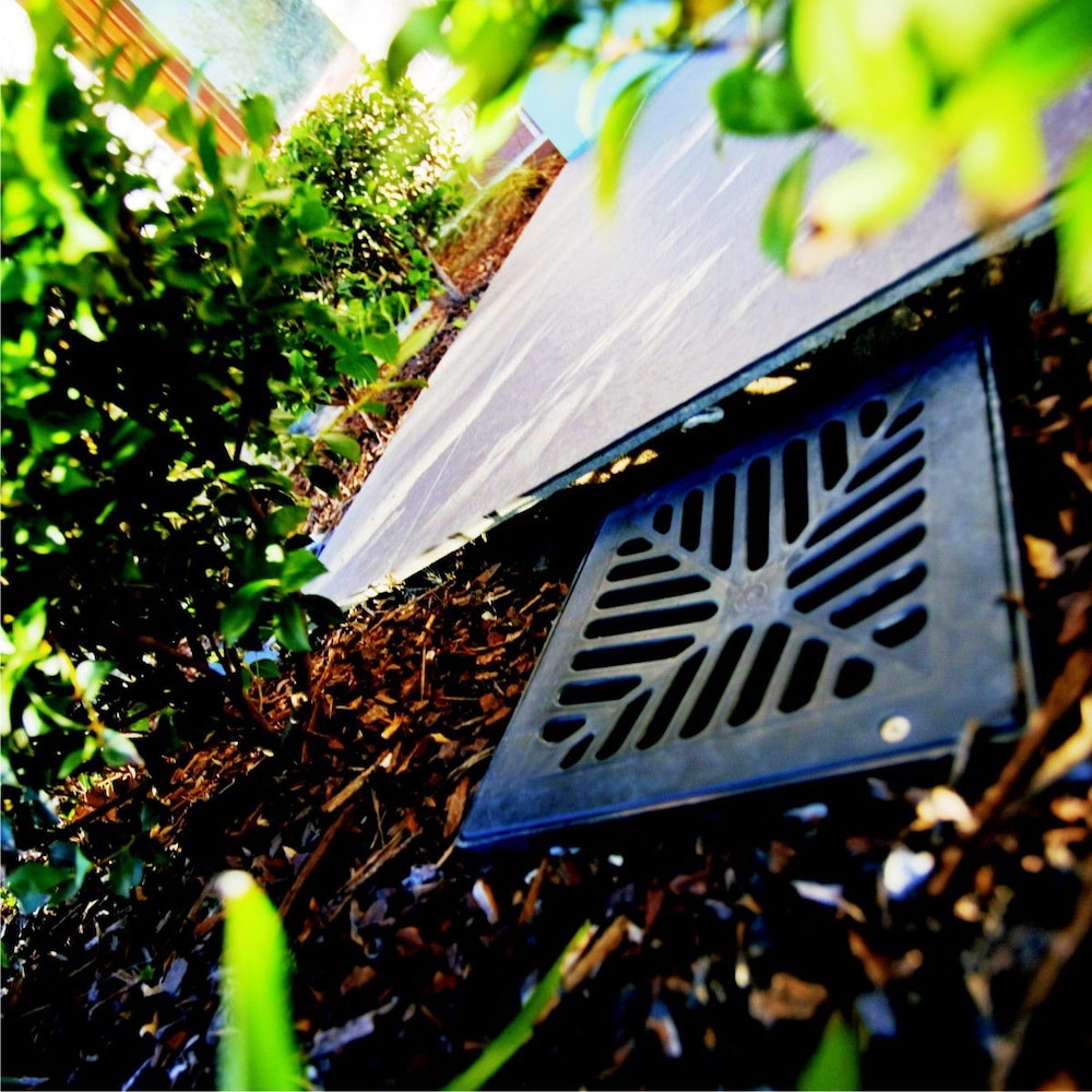 9 in. Square Low Profile Drainage Catch Basin with Black Grate