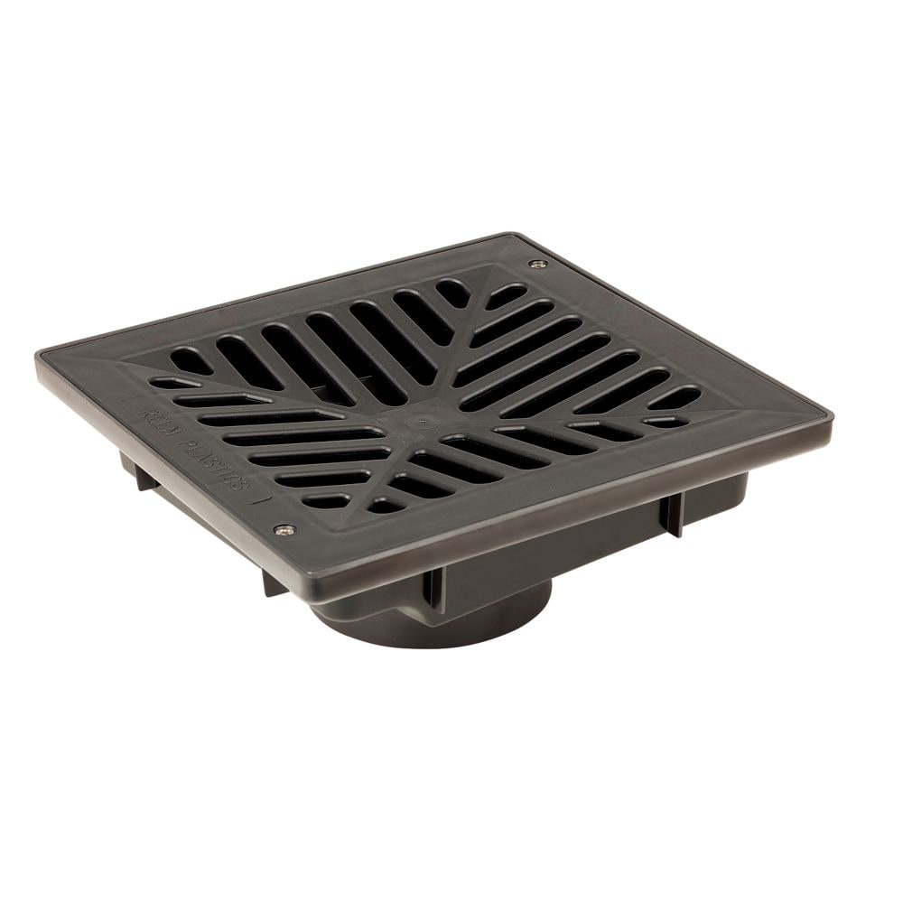 9 in. Square Low Profile Drainage Catch Basin with Black Grate