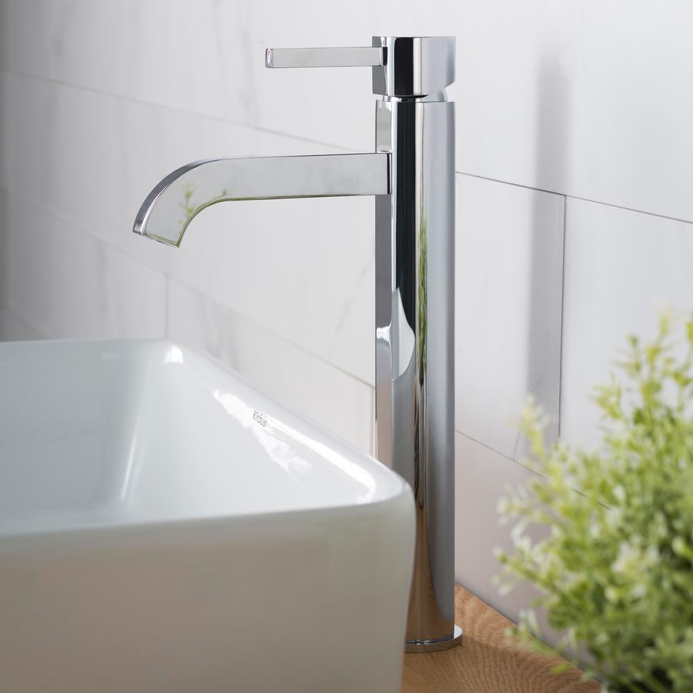 Robinet de salle de bain à arc élevé à 1 poignée et trou unique Rainfall en chrome avec poignée à levier