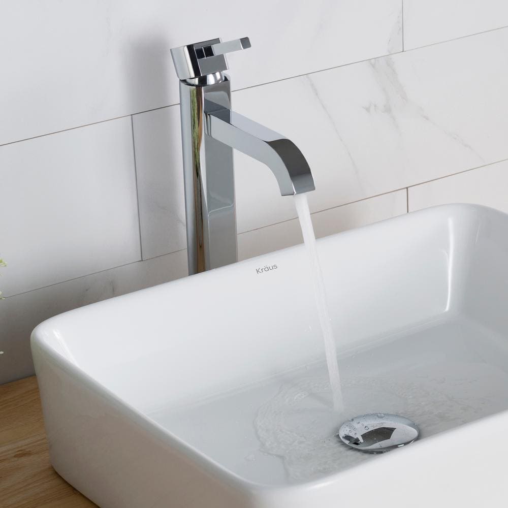 Robinet de salle de bain à arc élevé à 1 poignée et trou unique Rainfall en chrome avec poignée à levier