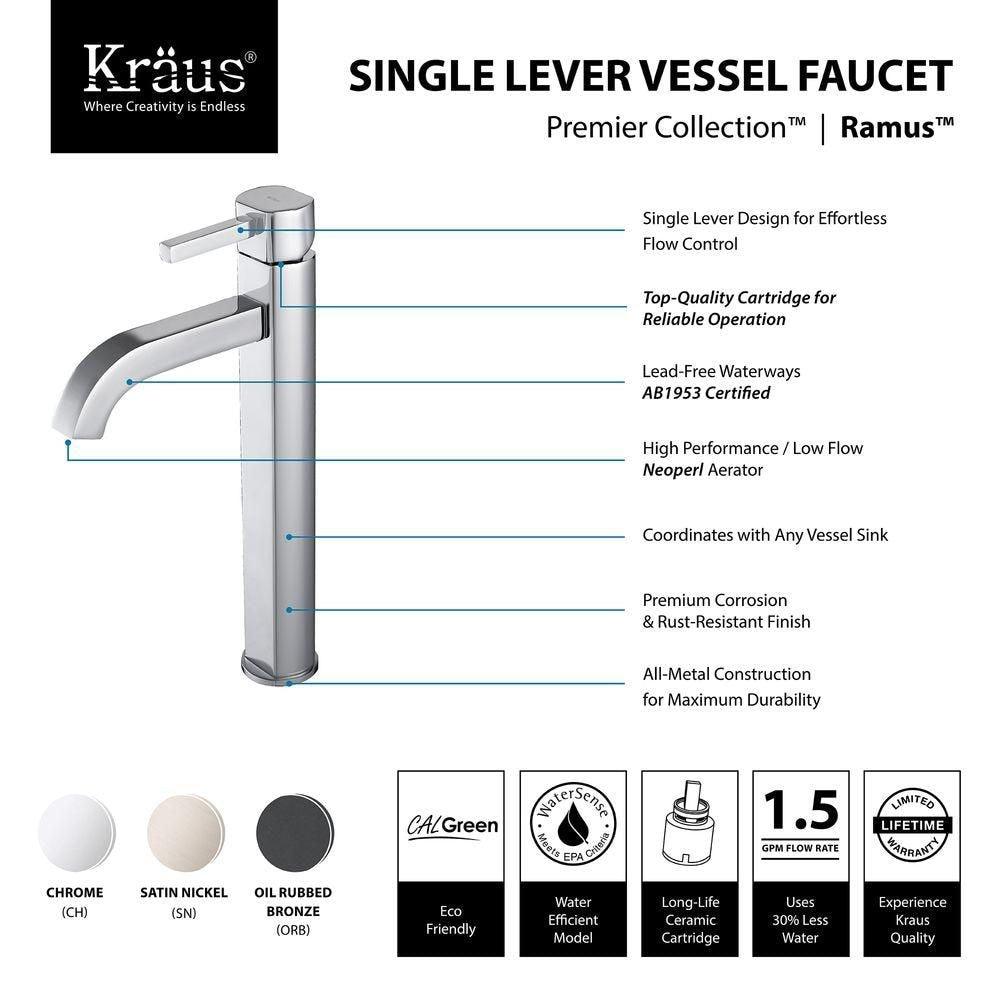 Robinet de salle de bain à arc élevé à 1 poignée et trou unique Rainfall en chrome avec poignée à levier