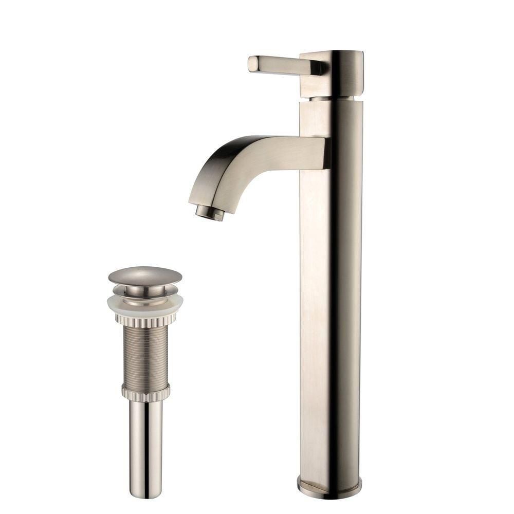 Robinet de salle de bain à poignée unique et trou unique Ramus avec bonde escamotable assortie en nickel satiné