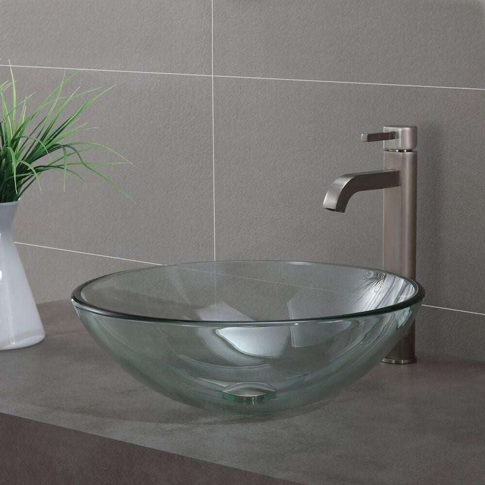 Robinet de salle de bain à poignée unique et trou unique Ramus avec bonde escamotable assortie en nickel satiné