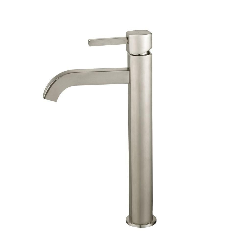 Robinet de salle de bain à poignée unique et trou unique Ramus avec bonde escamotable assortie en nickel satiné