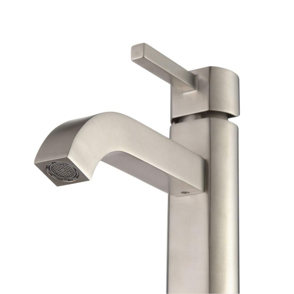 Robinet de salle de bain à poignée unique et trou unique Ramus avec bonde escamotable assortie en nickel satiné