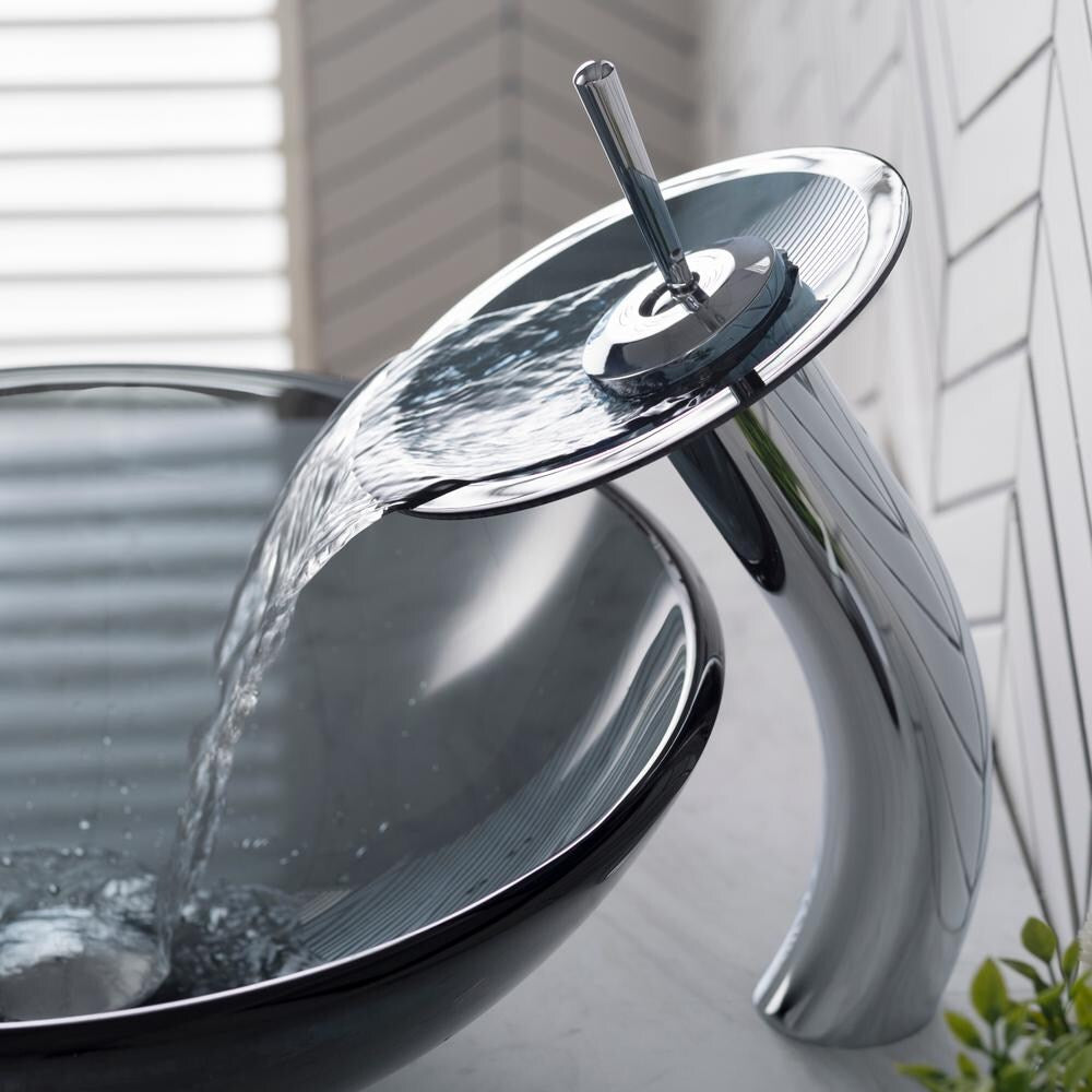 Single Hole 1-Handle Waterfall-Flow Bathroom Faucet in Chrome with Lever Handle