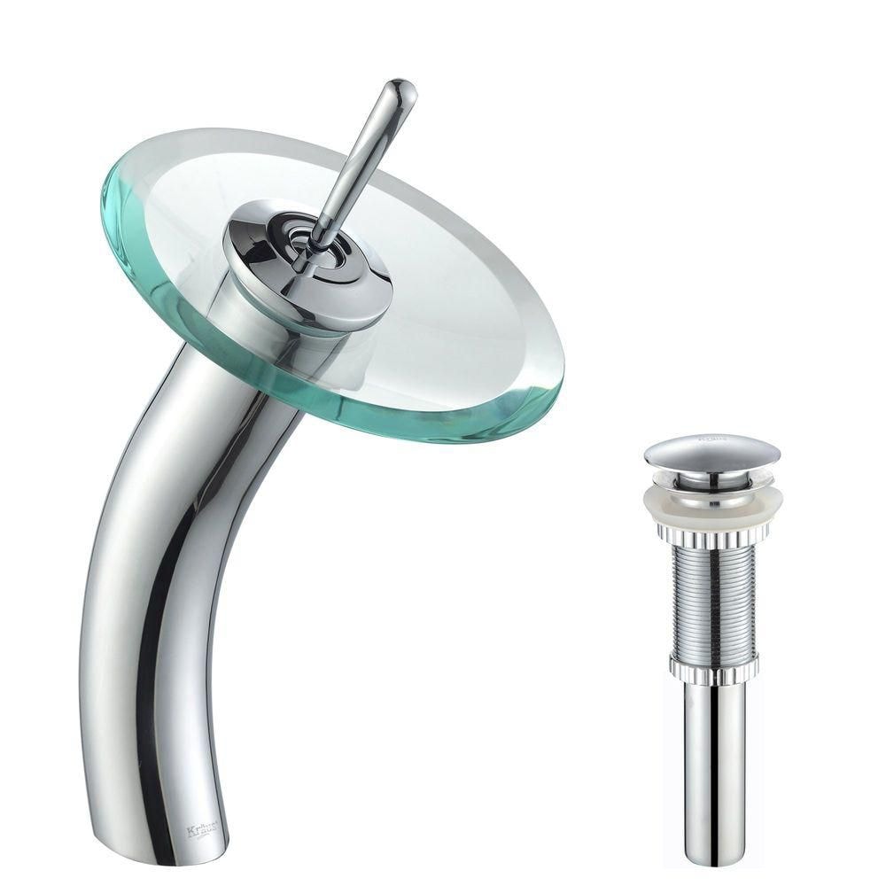 Single Hole 1-Handle Waterfall-Flow Bathroom Faucet in Chrome with Lever Handle