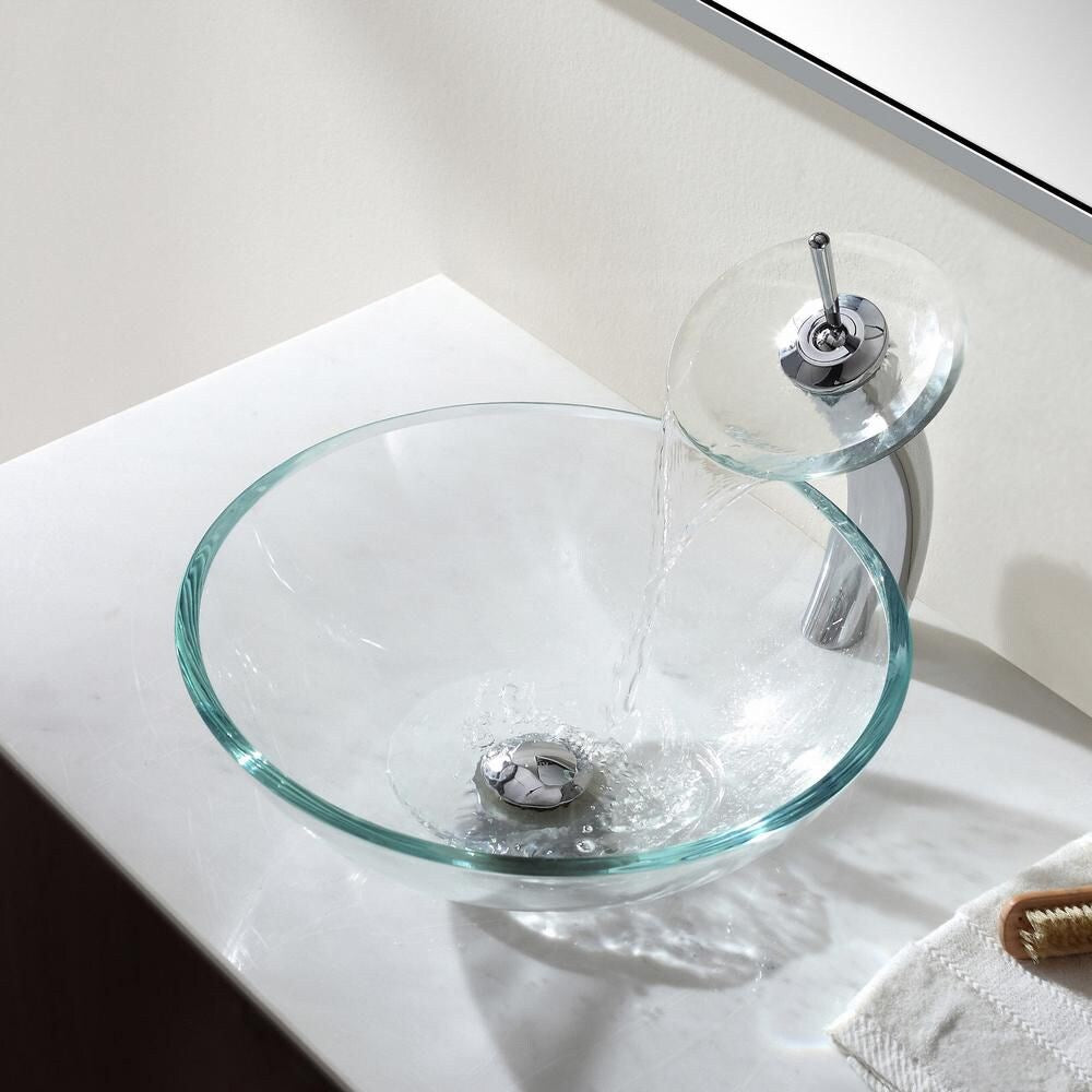 Single Hole 1-Handle Waterfall-Flow Bathroom Faucet in Chrome with Lever Handle