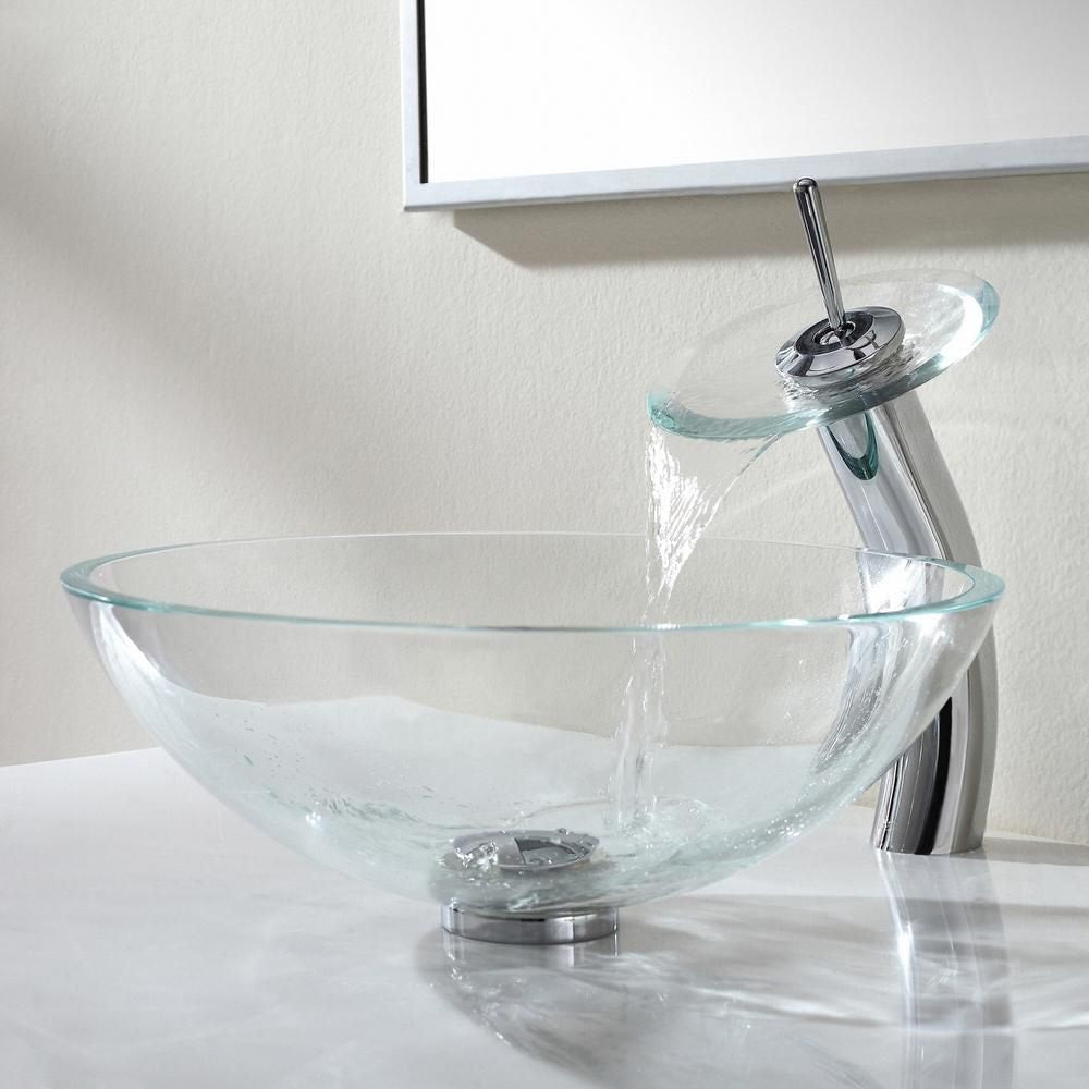 Single Hole 1-Handle Waterfall-Flow Bathroom Faucet in Chrome with Lever Handle