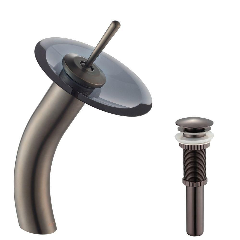Single Hole 1-Handle Waterfall-Flow Bathroom Faucet in Bronze with Lever Handle