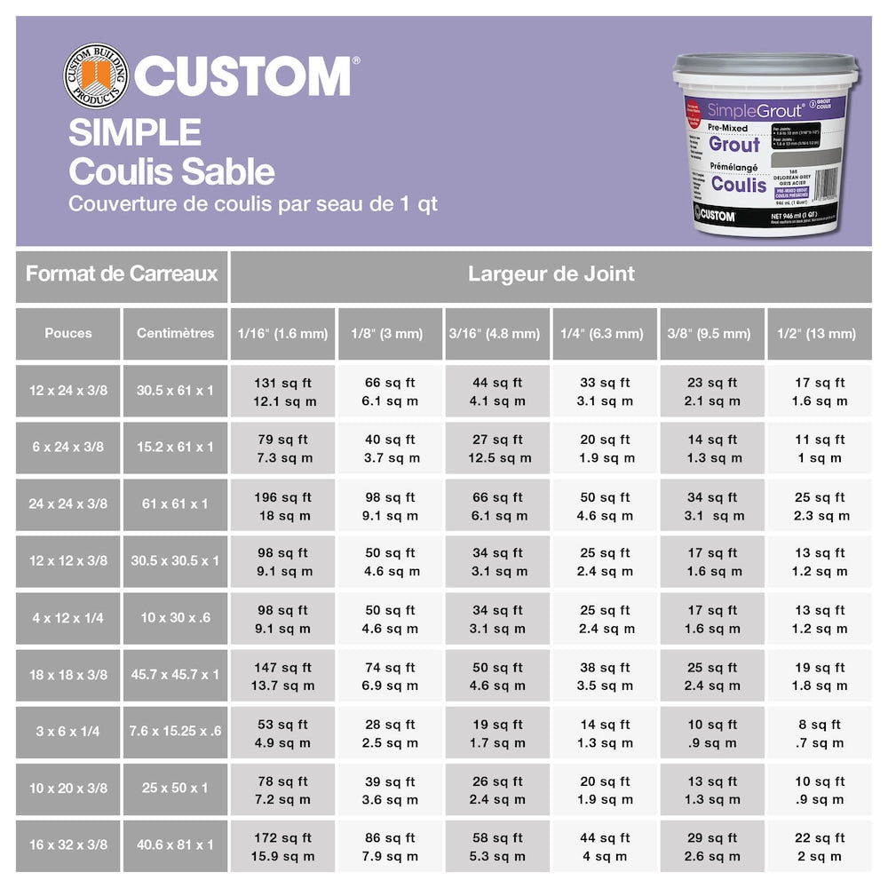 Coulis pré-mélangé SimpleGrout #165 Delorean Gray 1 pinte