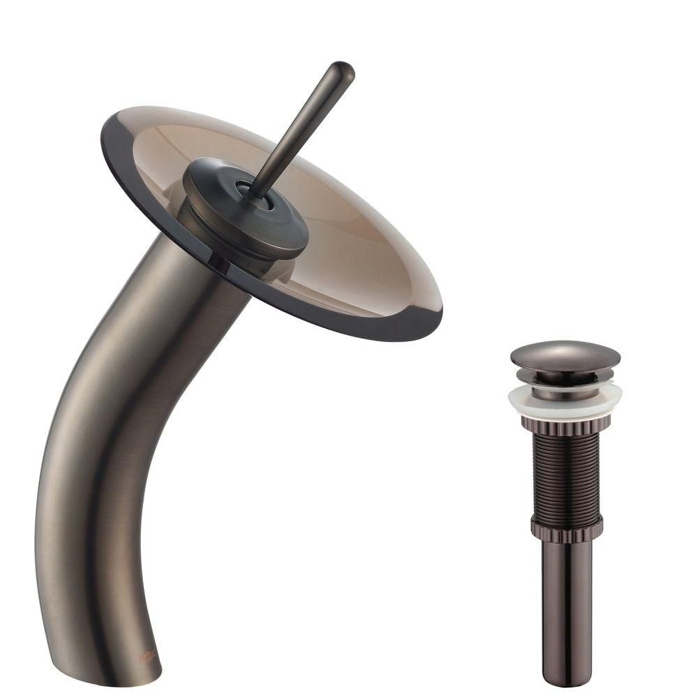 Single Hole 1-Handle Waterfall-Flow Bathroom Faucet in Bronze with Lever Handle