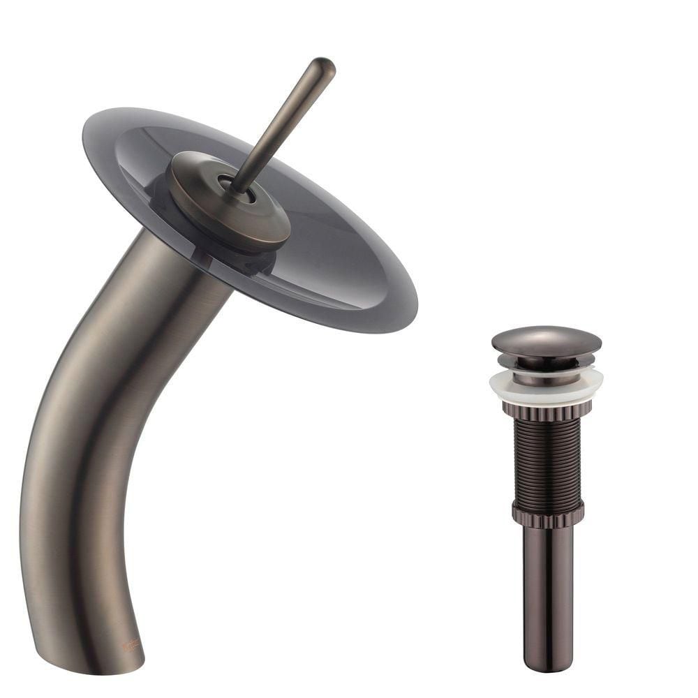 Single Hole 1-Handle Waterfall-Flow Bathroom Faucet in Bronze with Lever Handle