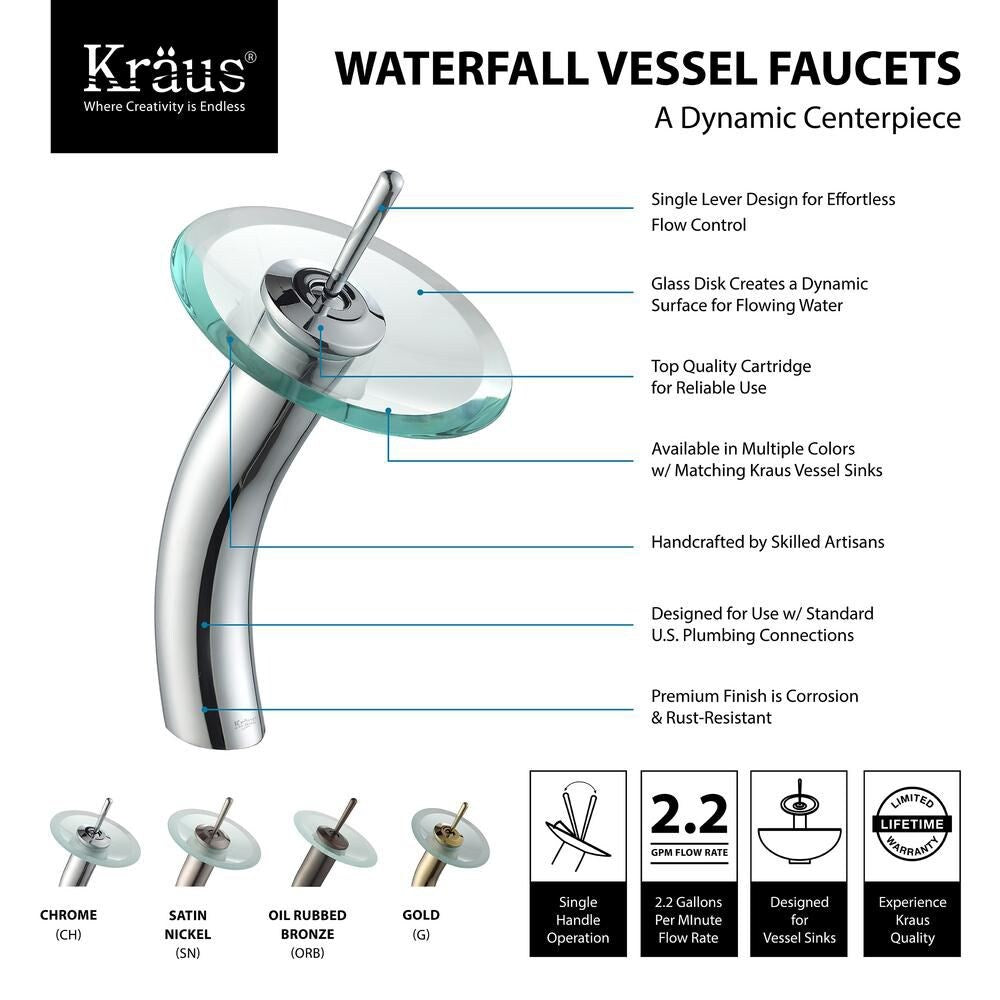 Single Hole 1-Handle Waterfall-Flow Bathroom Faucet in Bronze with Lever Handle