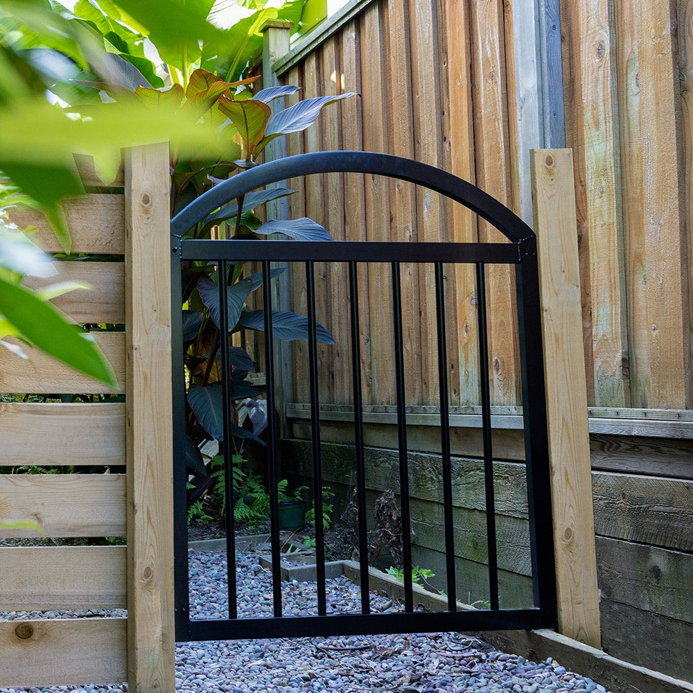 36-inch W x 44 1/4-inch H x 1 1/2-inch D Aluminum Railing Pre-Assembled Arched Deck Gate in Black