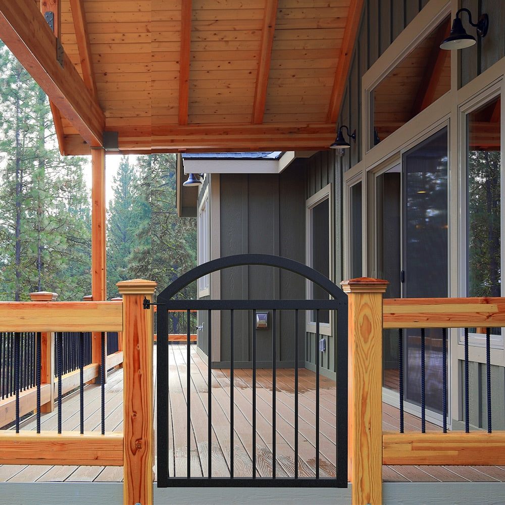 36-inch W x 44 1/4-inch H x 1 1/2-inch D Aluminum Railing Pre-Assembled Arched Deck Gate in Black
