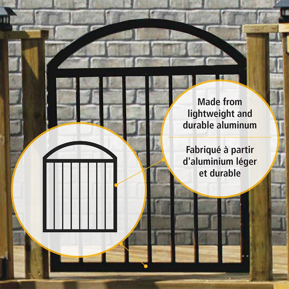 36-inch W x 44 1/4-inch H x 1 1/2-inch D Aluminum Railing Pre-Assembled Arched Deck Gate in Black
