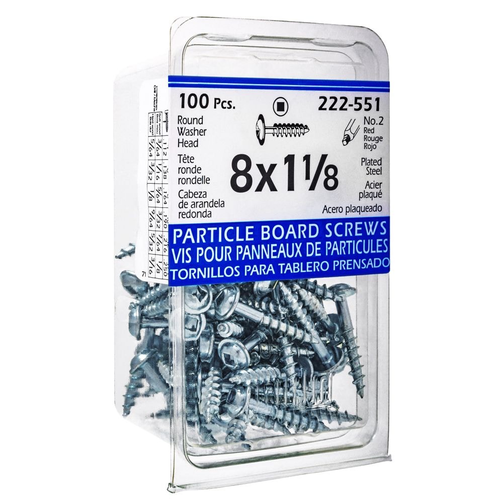 #8 x 1-1/8-inch Round Washer Head Square Drive Zinc Plated Steel Particle Board Screws - 100pcs