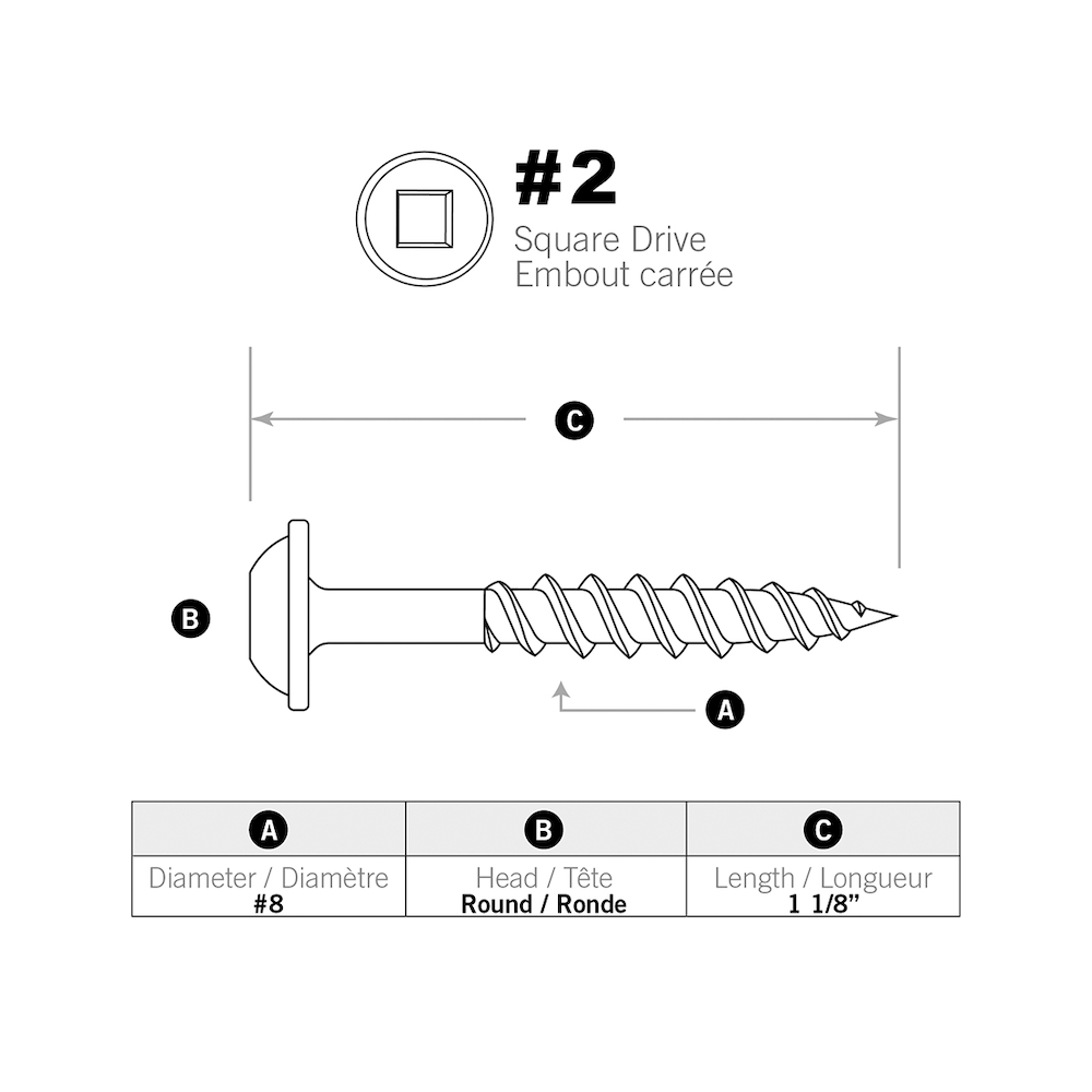 #8 x 1-1/8-inch Round Washer Head Square Drive Zinc Plated Steel Particle Board Screws - 100pcs