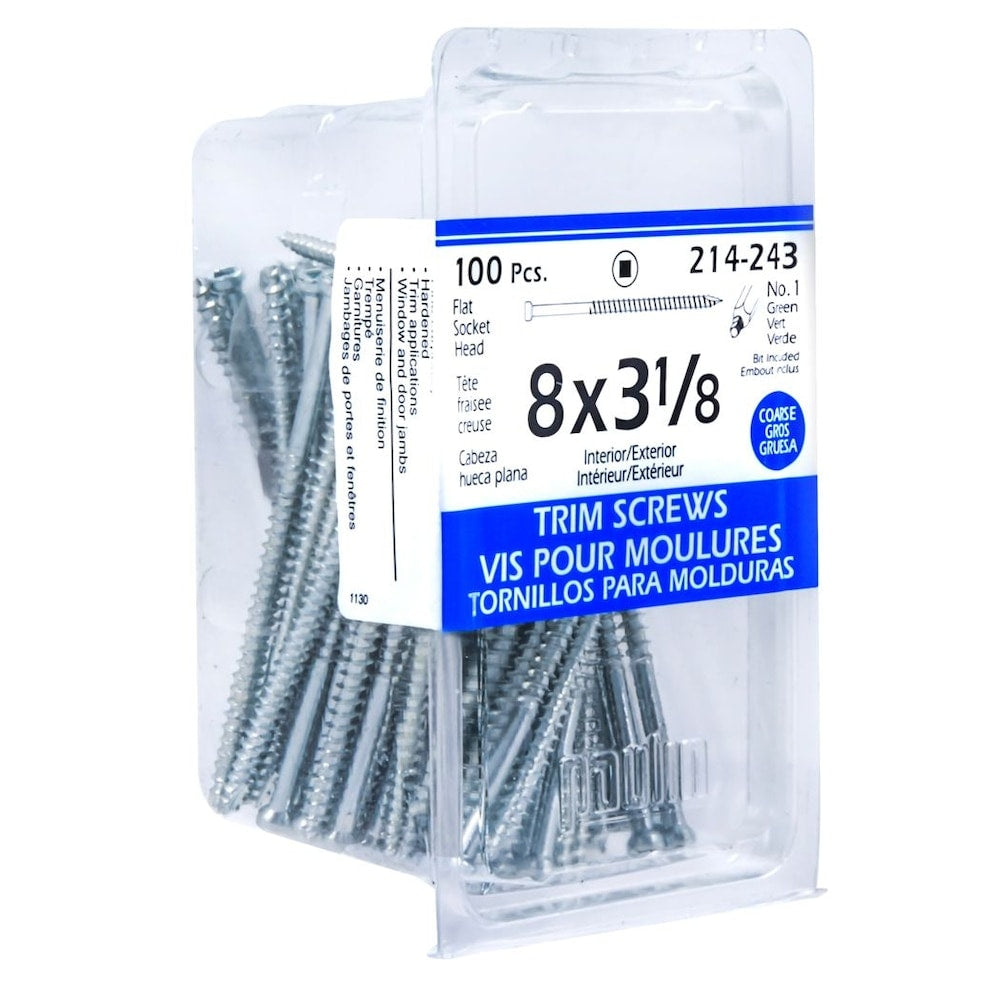 Entraînement carré n° 8 x 3-1/8 pouces, vis à tête Trim(TM) - 100 pièces