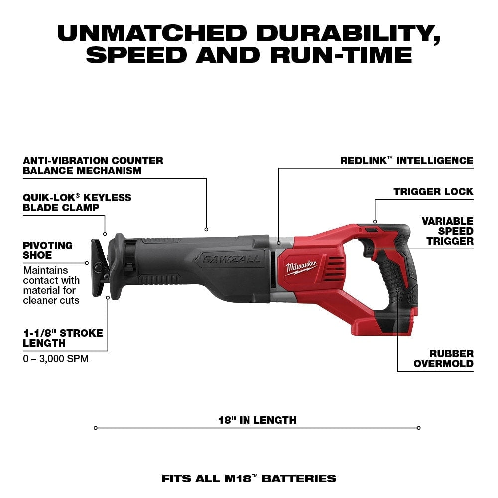 M18 18V Lithium-Ion Cordless SAWZALL Reciprocating Saw (Tool-Only)
