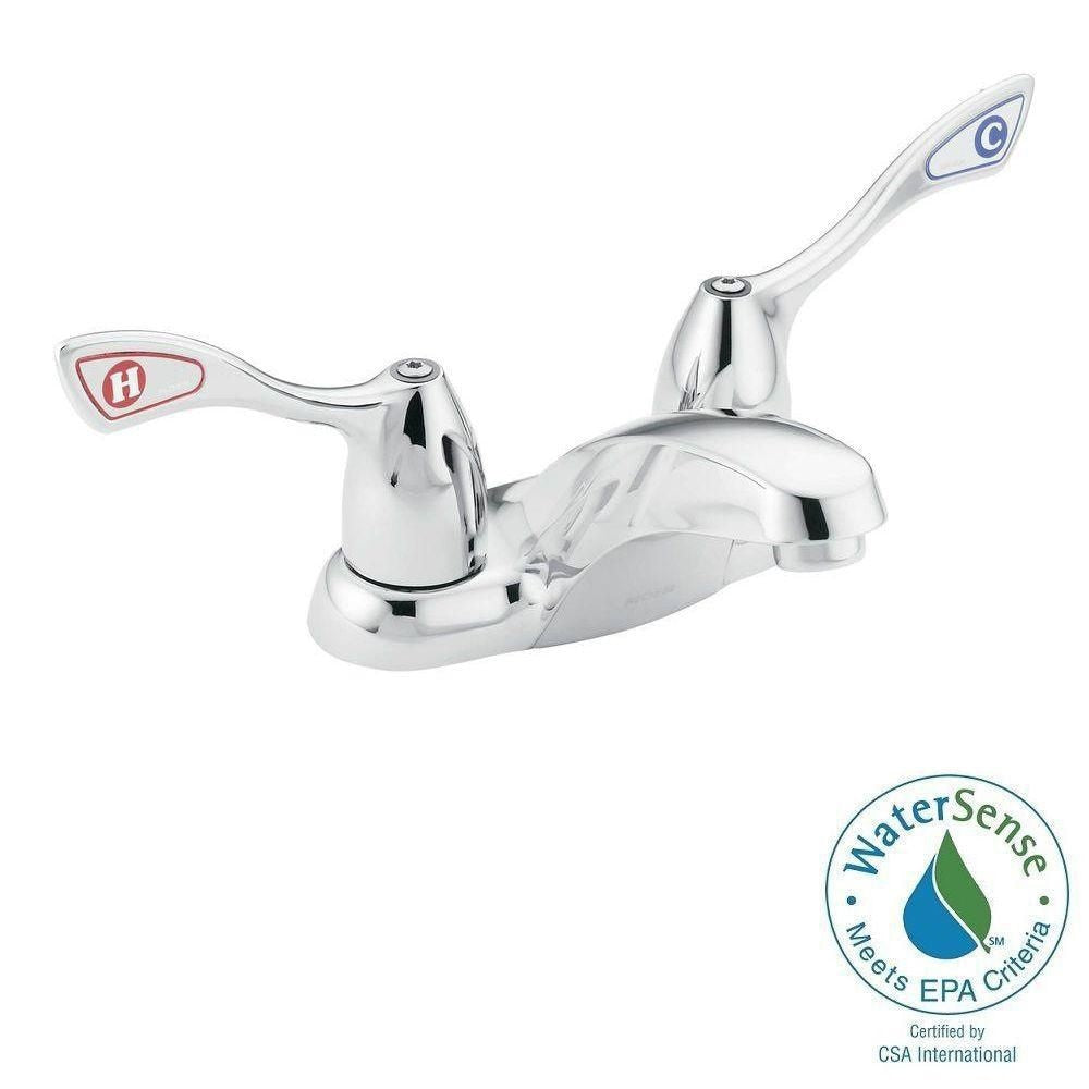 Robinet de lavabo de salle de bain commercial à 2 poignées de 4 pouces en chrome (vidange et valve incluses)