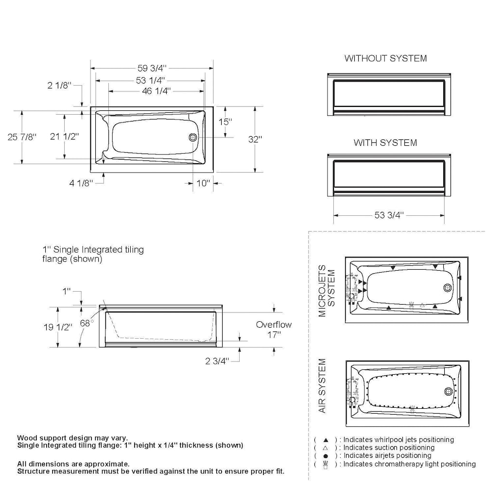 New Town IFS 60L x 32W x 20H Acrylic Rectangular Alcove Bathtub, Right Drain, in White with 10 Microjet Whirlpool