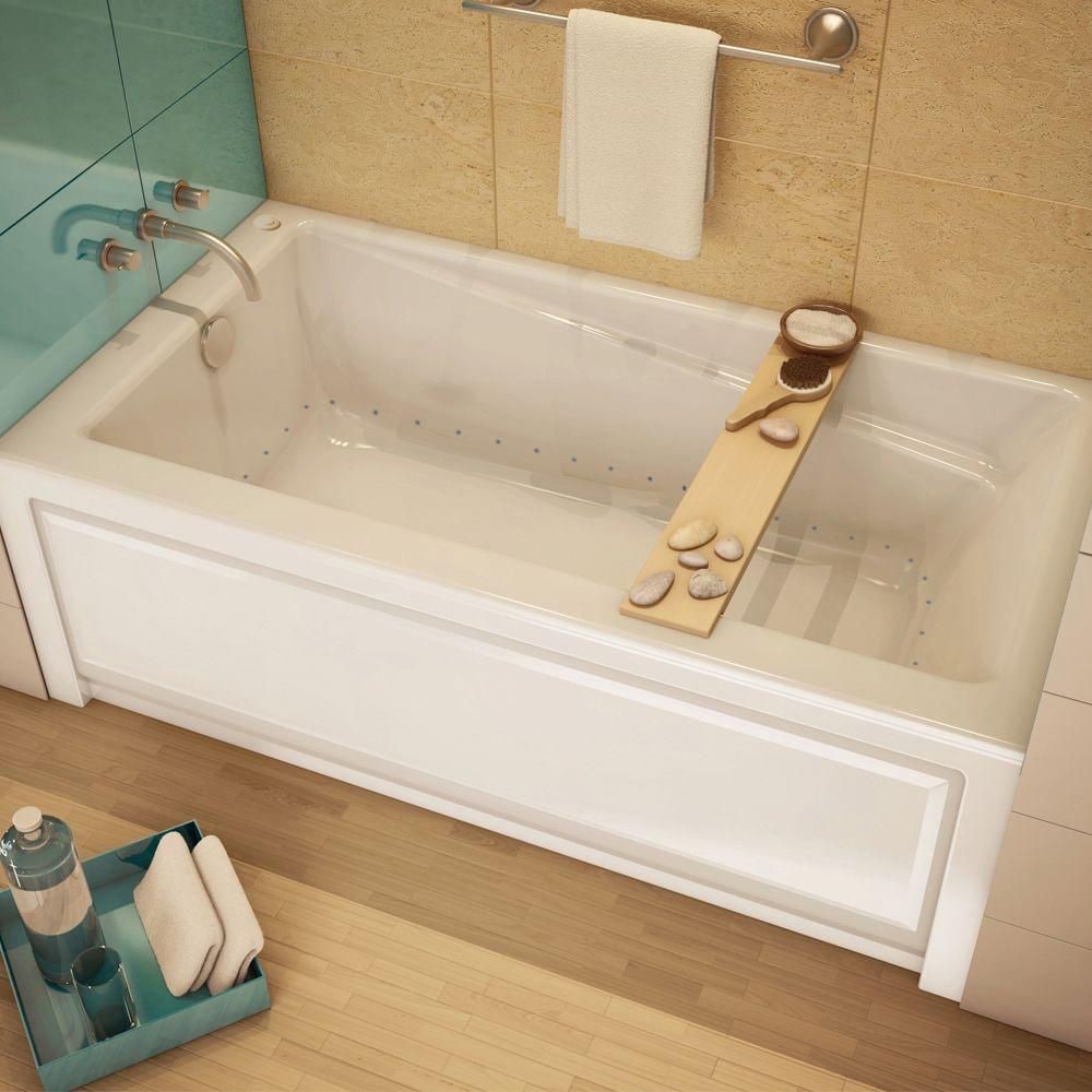 New Town IFS 60L x 32W x 20H Acrylic Rectangular Alcove Bathtub, Left Drain, in White with Aerosens Whirlpool