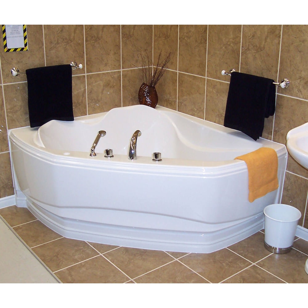 Cocoon 60L x 54W x 21H Acrylic Corner Bathtub, Centre Drain, in White with 15-inch Soaking Depth