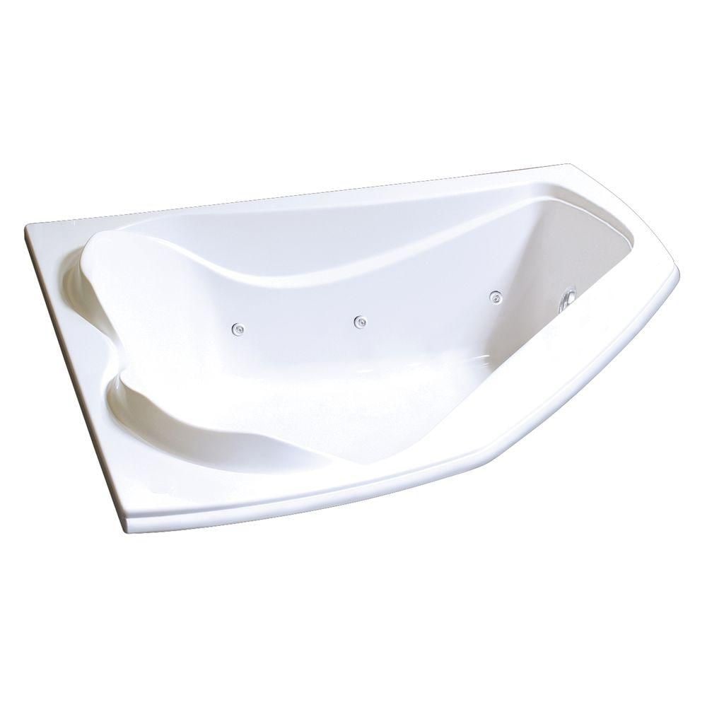 Cocoon 60L x 54W x 21H Acrylic Corner Bathtub, Centre Drain, in White with 15-inch Soaking Depth with Hydrosens Whirlpool