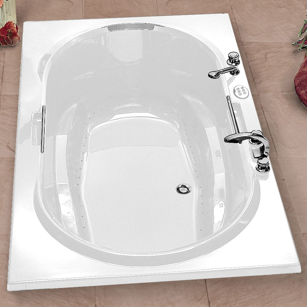 Antigua 72L x 42W x 22H Acrylic Drop-In Bathtub in White, 15-inch Soaking Depth with Aerosens Whirlpool