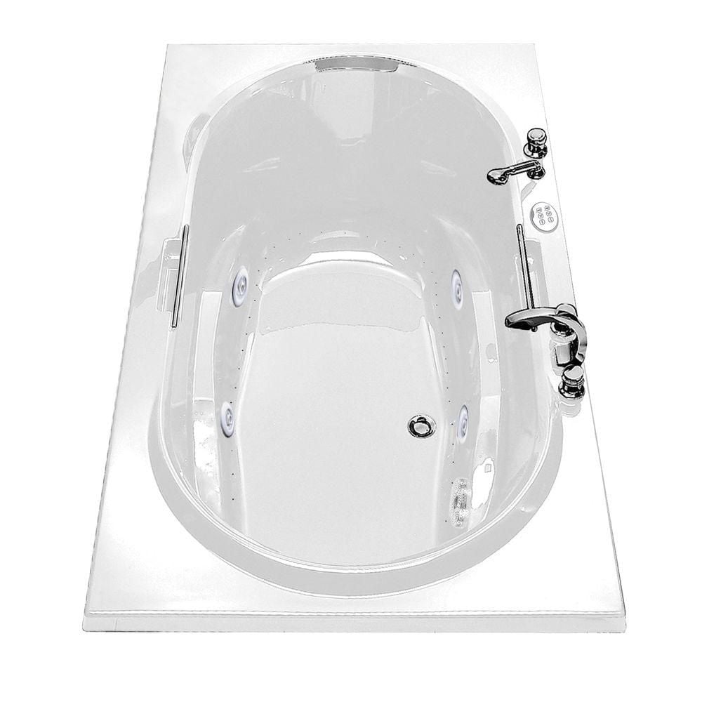 Antigua 72L x 42W x 22H Acrylic Drop-In Bathtub in White with 15-inch Soaking Depth, Combined Hydrosens/Aerosens Whirlpool