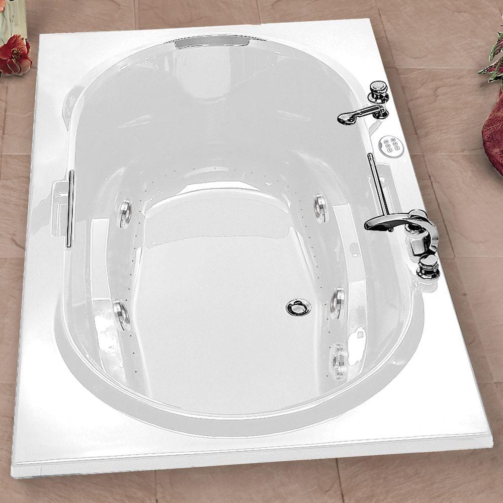 Antigua 72L x 42W x 22H Acrylic Drop-In Bathtub in White with 15-inch Soaking Depth, Combined Hydrosens/Aerosens Whirlpool