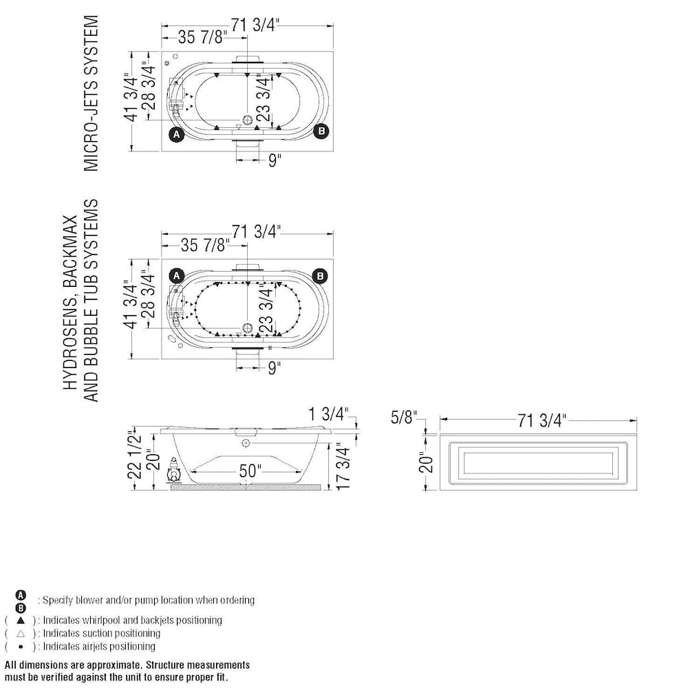 Antigua 72L x 42W x 22H Acrylic Drop-In Bathtub in White with 15-inch Soaking Depth, Combined Hydrosens/Aerosens Whirlpool