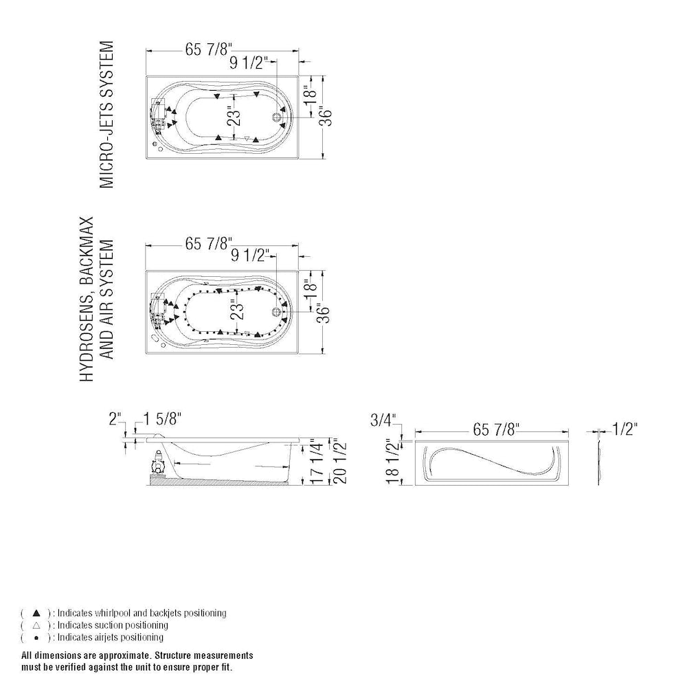 Cocoon 66L x 36W x 21H Acrylic Drop-In Bathtub, End Drain, in White with 15-inch Soaking Depth
