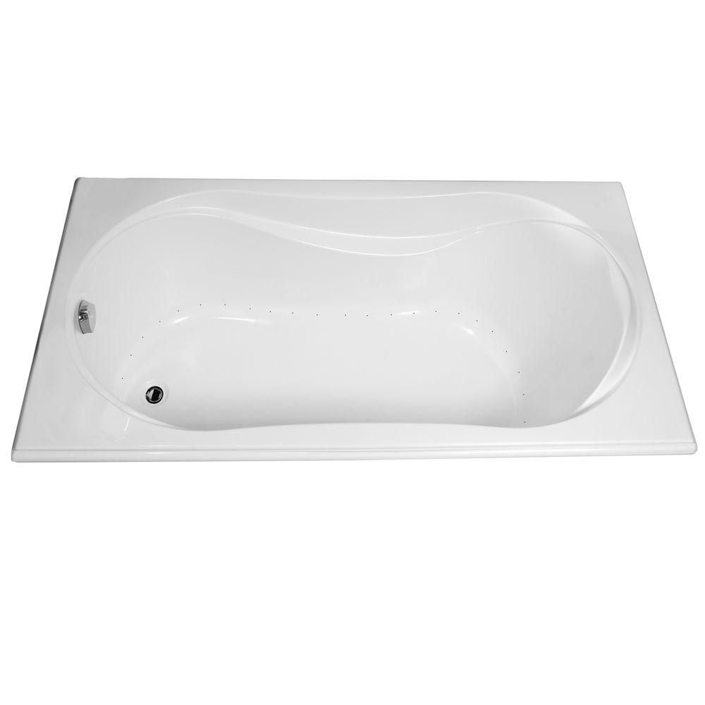 Cocoon 66L x 36W x 21H Acrylic Drop-In Bathtub, End Drain, in White with 15-inch Soaking Depth with Aerosens Whirlpool