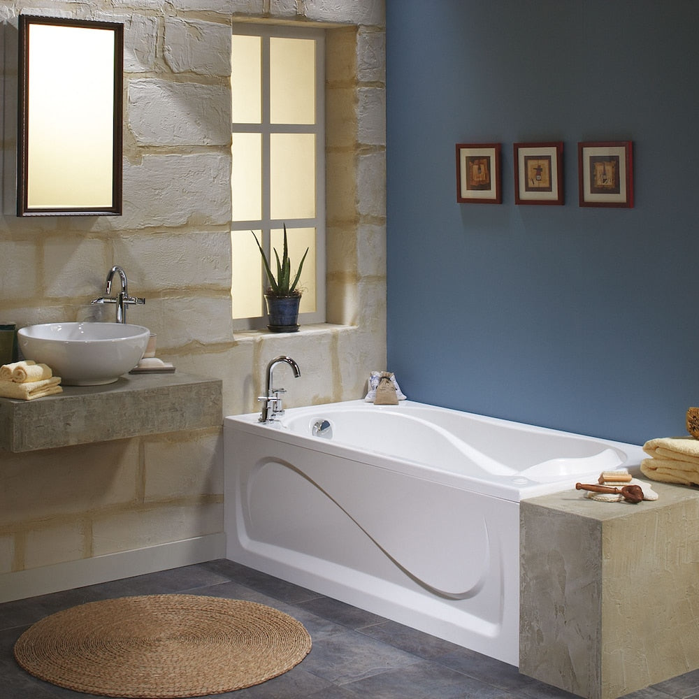 Cocoon 66L x 36W x 21H Acrylic Drop-In Bathtub, End Drain, in White with 15-inch Soaking Depth with Aerosens Whirlpool