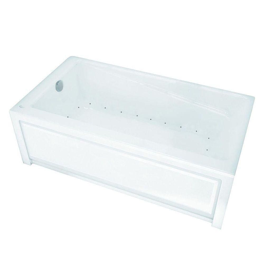 New Town IFS 60L x 30W x 20H Acrylic Rectangular Alcove Bathtub, Left Drain, in White with Aerosens Whirlpool