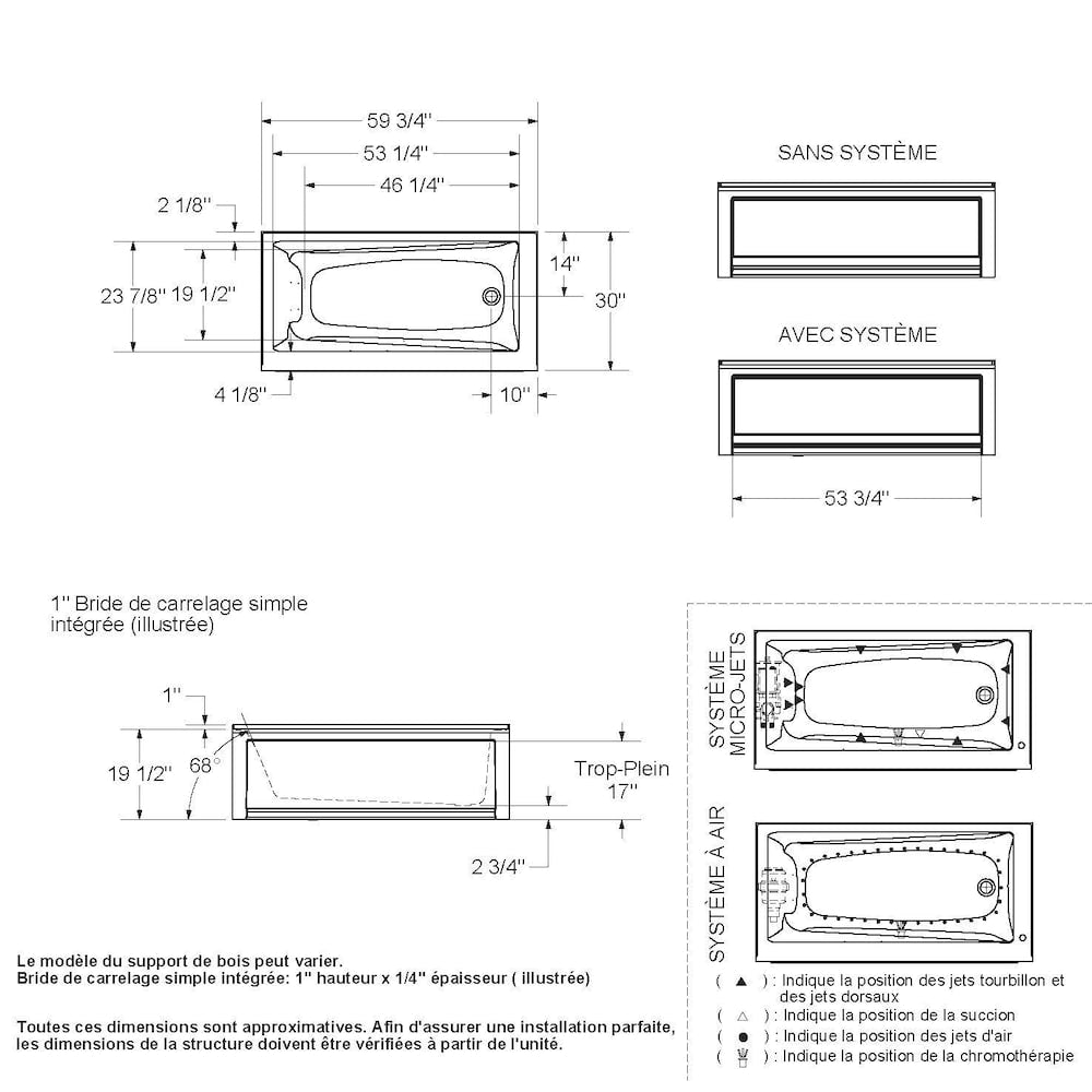 New Town IFS 60L x 30W x 20H Acrylic Rectangular Alcove Bathtub, Right Drain, in White with 10 Microjet Whirlpool