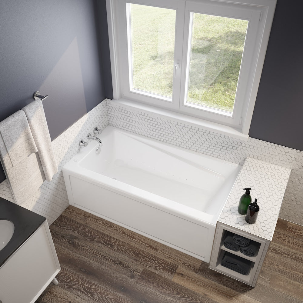 New Town IFS 60L x 30W x 20H Acrylic Rectangular Alcove Bathtub, Left Drain, in White with Aerosens Whirlpool