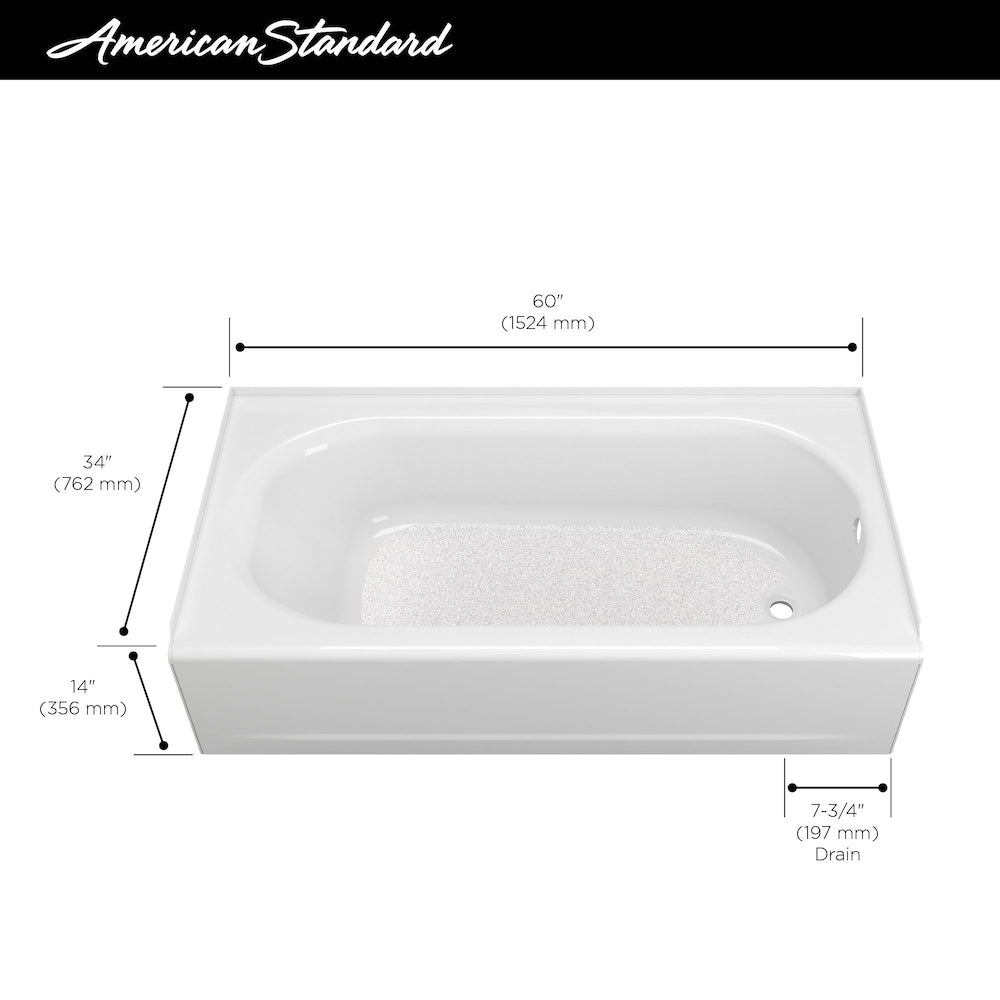 Baignoire rectangulaire de luxe Princeton de 60 po x 34 po avec drain à droite et tablier avant en blanc