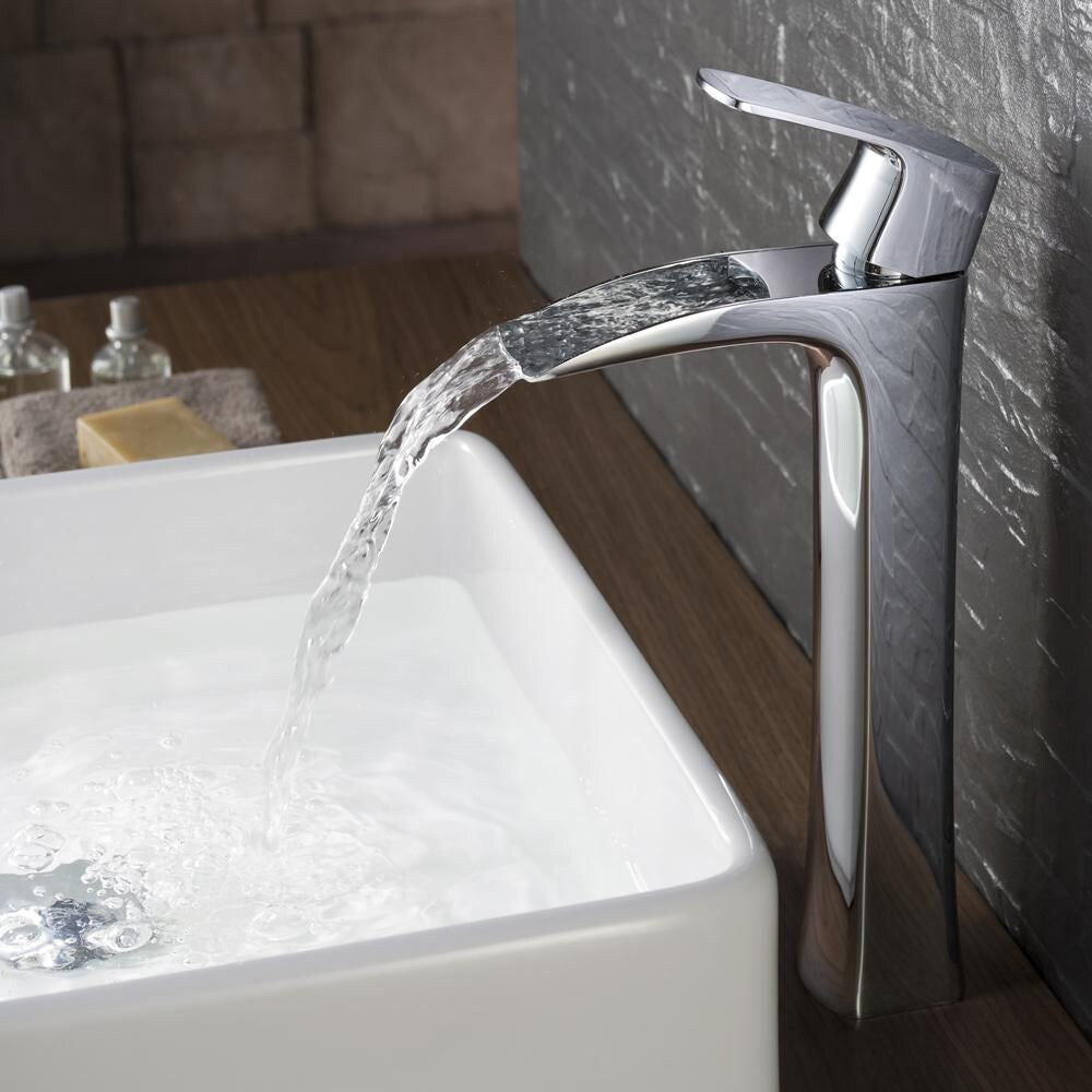 Fortore Single Hole 1-Handle Low Arc Waterfall-Flow Bathroom Faucet in Chrome with Lever Handle