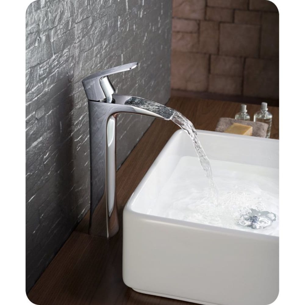 Fortore Single Hole 1-Handle Low Arc Waterfall-Flow Bathroom Faucet in Chrome with Lever Handle