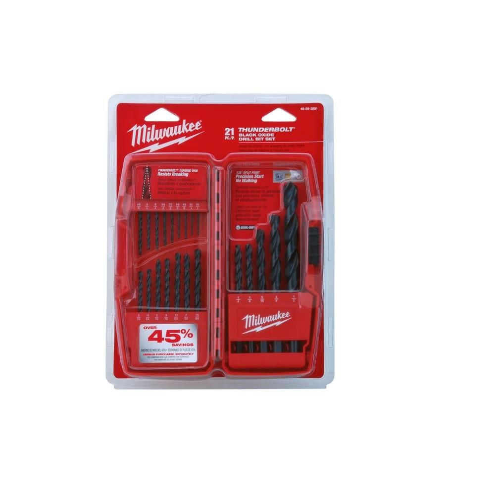 21-Piece Thunderbolt Black Oxide Drill Bit Set