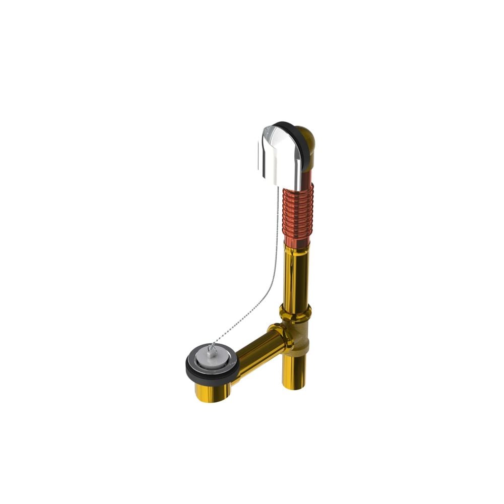 Brass Extended Bath Tub Drain (Waste And Overflow) - Chrome With Plug And Chain Style Stopper