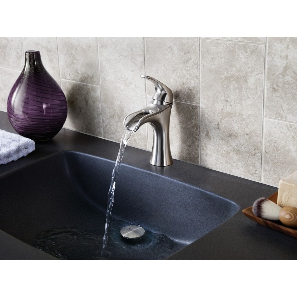 Robinet de lavabo de salle de bain Jaida à poignée unique en nickel brossé à 1 ou 3 trous