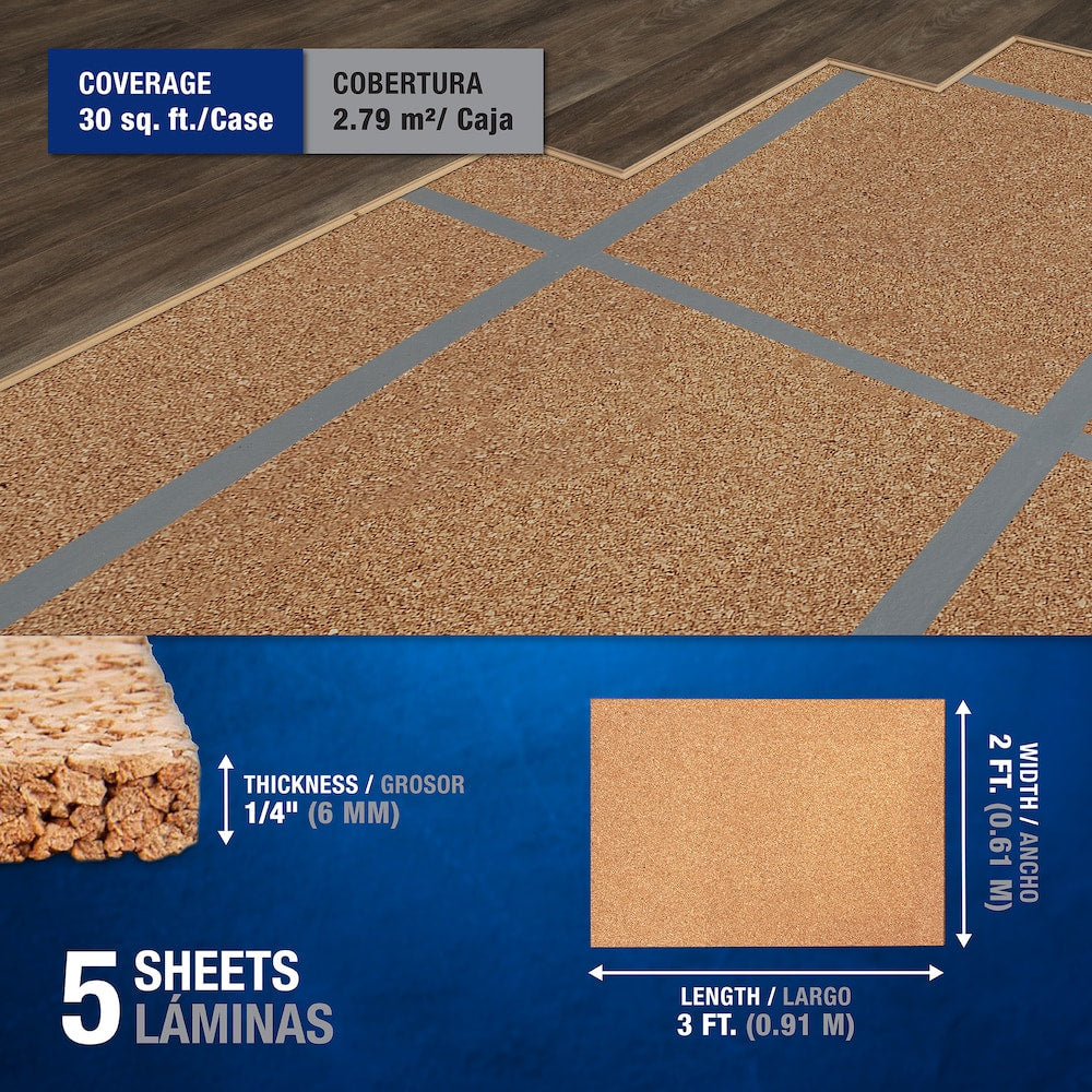 2 ft. x 3 ft. x 1/4-inch Cork Underlayment Sheet (30 sq. ft. / 5-Pack)