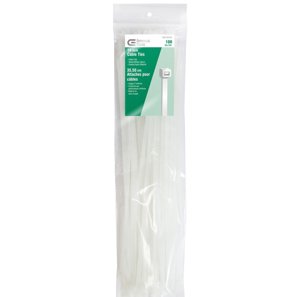 14-inch Cable Ties Indoor Use Nylon Material - Natural (100-Pack)
