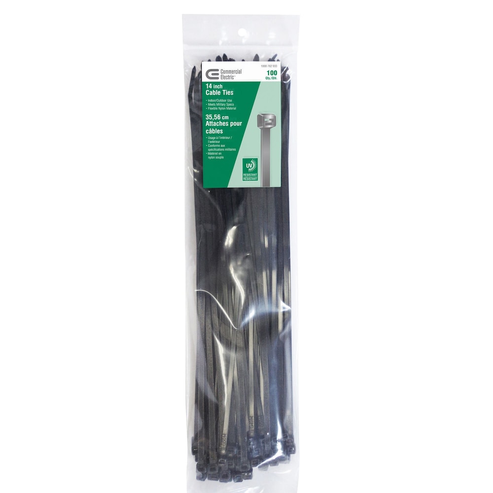 14-inch Cable Ties Indoor/Outdoor Use UV Resistant Nylon Material - Black (100-Pack)